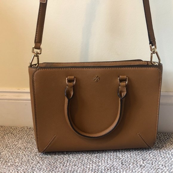 Tory Burch Handbags - Tory Burch Tan and Gold Sturdy Cross-Body Bag